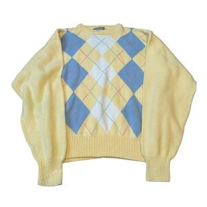 Vintage 90s Christopher Hayes Argyle Sweater Cotton Preppy Grunge Size XL